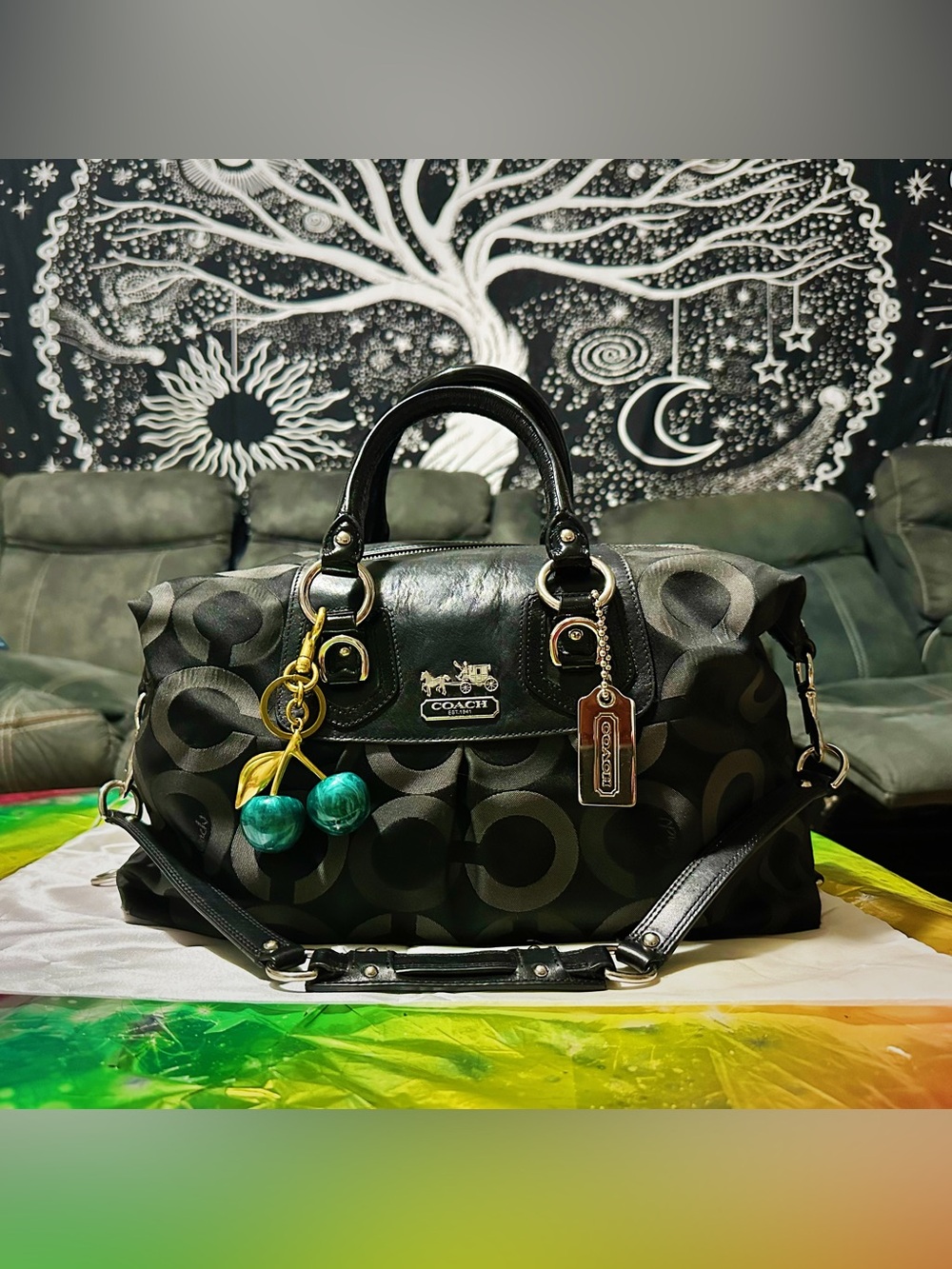 Vintage style Coach soho shoulder Bag Black Signature Satchel Bag tote handbag - Picture 14 of 17